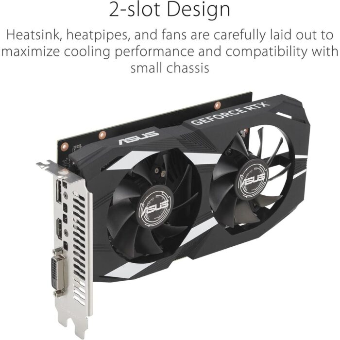 Asus Dual NVIDIA GeForce RTX 3050 6GB OC Edition Gaming Graphics Card - PCIe 4.0, 6GB GDDR6 Memory, HDMI 2.1, DisplayPort 1.4a, 2-Slot Design, Axial-tech Fan Design, 0dB Technology, Steel Bracket - Image 3