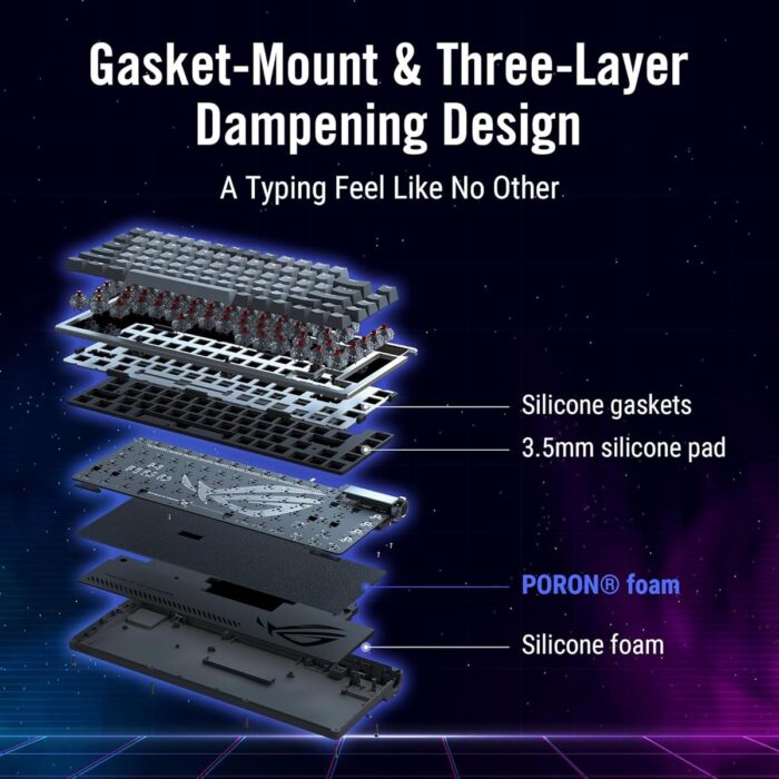Asus Rog Azoth 75% Wireless DIY Custom Gaming Keyboard, OLED Display, Three-Layer Dampening, Hot-Swappable ROG NX Red Switches & Keyboard Stabilizers, PBT Keycaps, RGB, Black - Image 4