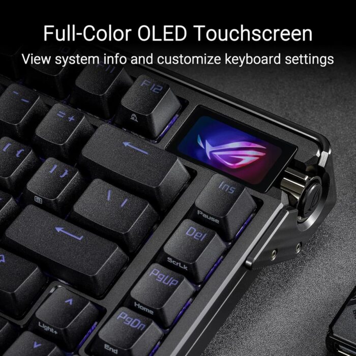 Asus Rog Azoth Extreme 75% Custom Wireless Mechanical Gaming Keyboard, Aluminum Chassis, Carbon Fiber Positioning Plate, Adjustable Gasket Mount, Three-Layer Dampening, Color OLED Touchscreen, ROG NX Snow Switches, PBT Keycaps - Image 3