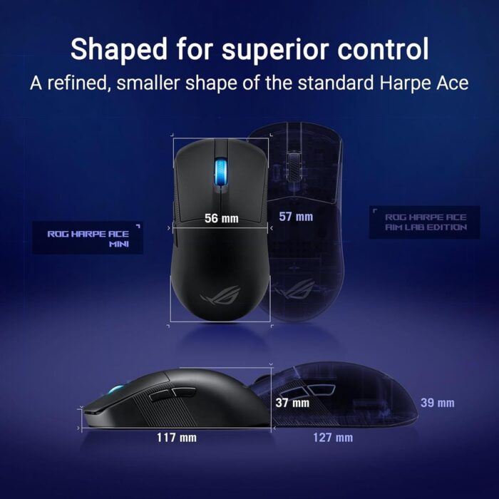 Asus Rog Harpe Ace Mini Wireless Gaming Mouse, 49g Lightweight, AimPoint Pro 42K Optical Sensor, Optical Micro Switches, ROG Polling Rate Booster, Esports & FPS Gaming, Small, Medium, Black - Image 3
