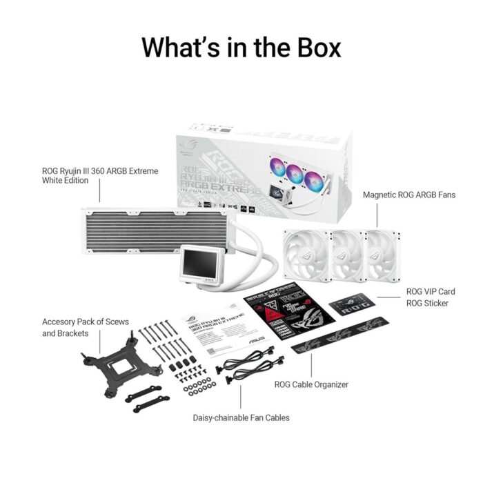 Asus Rog Ryujin III 360 ARGB Extreme White Edition All-in-One AIO CPU Liquid Cooler, AMD Ryzen 9000 & Intel Core Ultra Ready, Asetek Gen8 V2 Pump, High Airflow & Static Pressure Magnetic Fans - Image 5