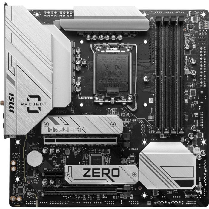 MSI B760M Project Zero Gaming Motherboard (Support 14th/13th/12th Gen Intel Processors, LGA 1700, DDR5, PCIe 5.0, M.2 Slots, 2.5Gbps LAN, USB 3.2 Gen2, HDMI/DP, Wi-Fi 6E, Bluetooth 5.3, mATX) - Image 2