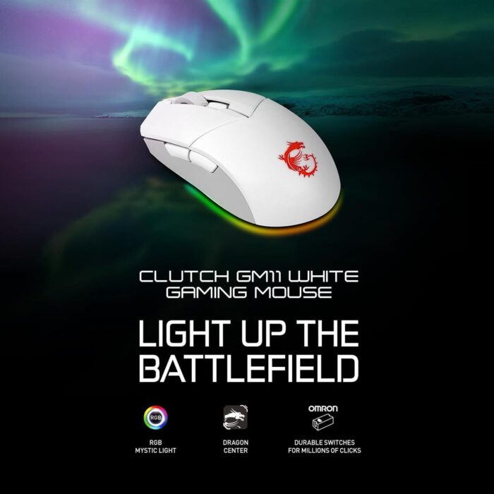 MSI Clutch GM11 White Gaming Mouse, 5000 DPI, 10M Omron Switches, Optical Sensor, Symmetrical Ergonomic Design, RGB Mystic Light Compatible - Image 3