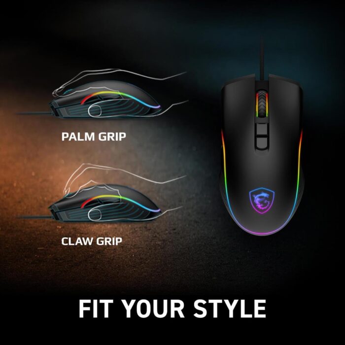 MSI Forge GM300 Lightweight Gaming USB RGB Adjustable up to 7200 DPI Desktop Laptop Gaming Mouse, Black - Image 4