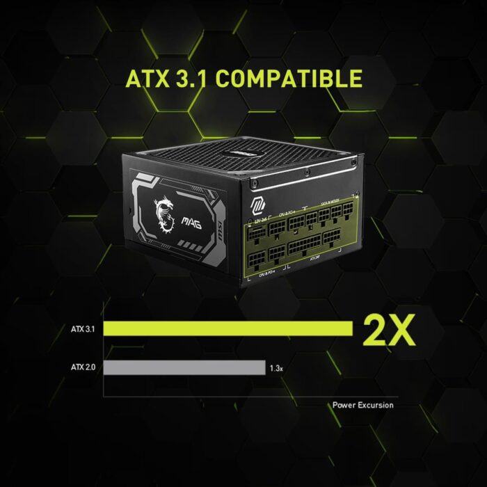 MSI MAG A1000GL PCIE5 1000W 80 Plus Gold Fully Modular Power Supply - Image 3