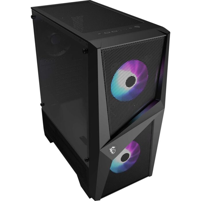 MSI MAG Forge 100R Mid Tower Gaming Computer Case - Black, 2x 120 mm ARGB PWM Fan, 1x 120 mm Fan, 1-6 ARGB Hub, Mystic Light Sync, Tempered Glass Panel, ATX, mATX, Mini-ITX - Image 4