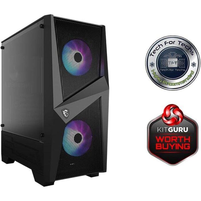 MSI MAG Forge 100R Mid Tower Gaming Computer Case - Black, 2x 120 mm ARGB PWM Fan, 1x 120 mm Fan, 1-6 ARGB Hub, Mystic Light Sync, Tempered Glass Panel, ATX, mATX, Mini-ITX - Image 5