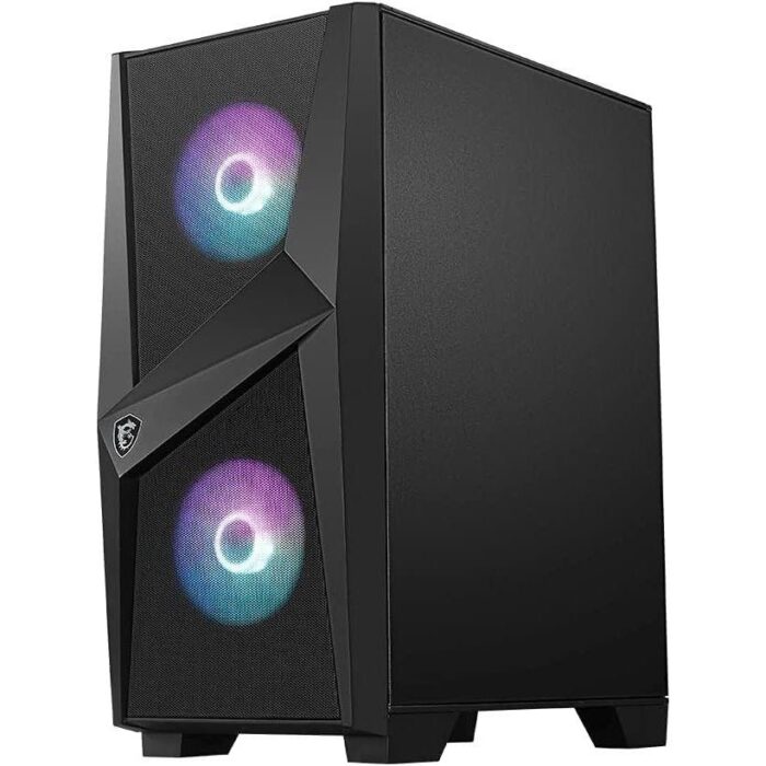 MSI MAG Forge 100R Mid Tower Gaming Computer Case - Black, 2x 120 mm ARGB PWM Fan, 1x 120 mm Fan, 1-6 ARGB Hub, Mystic Light Sync, Tempered Glass Panel, ATX, mATX, Mini-ITX - Image 2