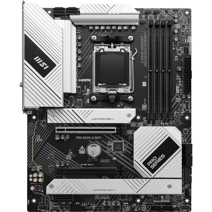 MSI Pro B650-A WiFi ProSeries Motherboard (AMD Ryzen 9000/8000/7000 Series Processors, AMD AM5, ATX, DDR5, PCIe 4.0, M.2, SATA 6Gb/s, USB 3.2 Gen 2, HDMI/DP, Wi-Fi 6E) - Image 2