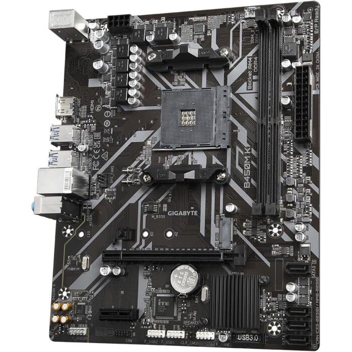 Gigabyte B450M K AMD AM4 microATX Motherboard, GbE LAN, Bandwidth Management, ​PCIe Gen3 x4 M.2, Anti-Sulfur Resistor Design​ - Image 4