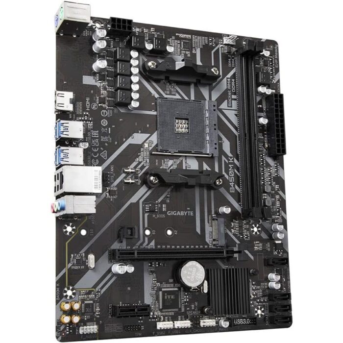 Gigabyte B450M K AMD AM4 microATX Motherboard, GbE LAN, Bandwidth Management, ​PCIe Gen3 x4 M.2, Anti-Sulfur Resistor Design​ - Image 3