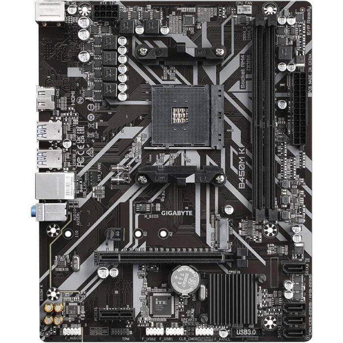 Gigabyte B450M K AMD AM4 microATX Motherboard, GbE LAN, Bandwidth Management, ​PCIe Gen3 x4 M.2, Anti-Sulfur Resistor Design​ - Image 2