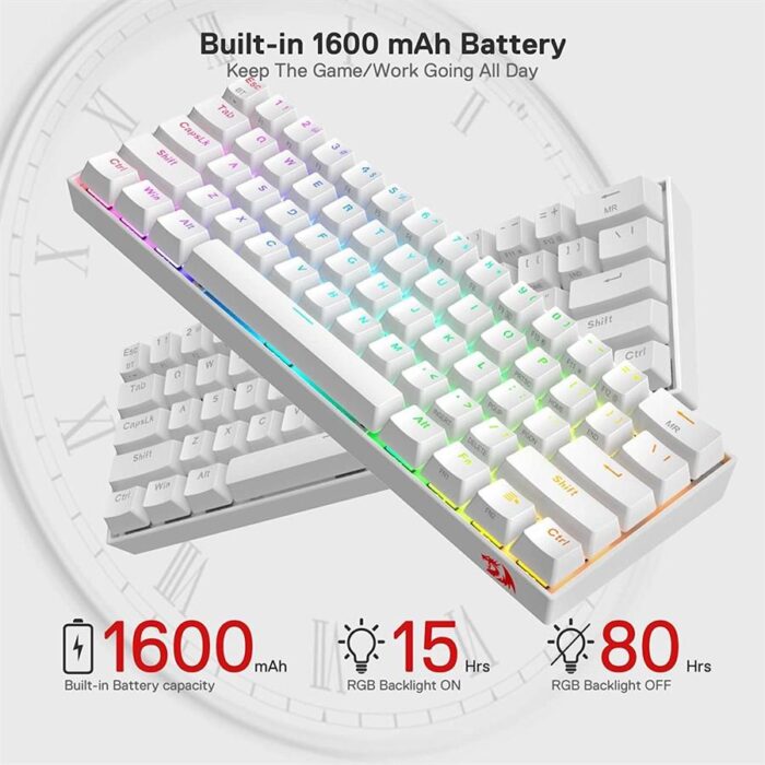 Redragon Draconic K530 Pro RGB Wireless 60% Compact Mechanical Gaming Keyboard - White - Tactile Brown Switches - Image 2