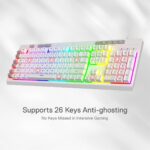 Redragon K512 Shiva RGB Backlit Membrane Gaming Keyboard with Multimedia Keys, Linear Mechanical-Feel Switch, 6 Extra On-Board Macro Keys, Dedicated Media Control, Detachable Wrist Rest, White - Image 3