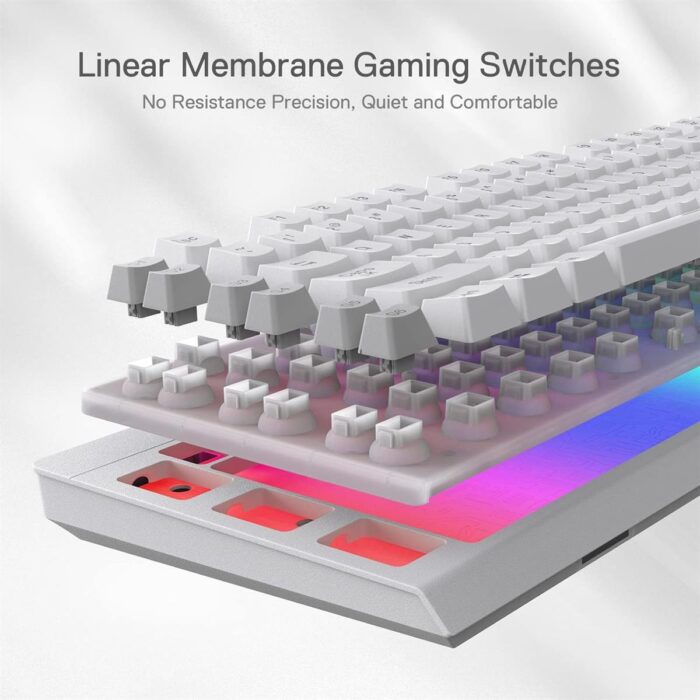 Redragon K512 Shiva RGB Backlit Membrane Gaming Keyboard with Multimedia Keys, Linear Mechanical-Feel Switch, 6 Extra On-Board Macro Keys, Dedicated Media Control, Detachable Wrist Rest, White - Image 2