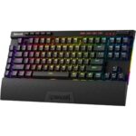 Redragon K587 Magic-Wand Pro TKL RGB 3-Mode Wireless Mechanical 87 Keys Gaming Keyboard, 9 Dedicated Macro Keys, Media Control w/Detachable Wrist Rest, Hot-Swap Linear Red Switches