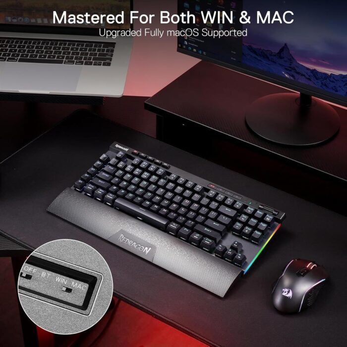 Redragon K587 Magic-Wand Pro TKL RGB 3-Mode Wireless Mechanical 87 Keys Gaming Keyboard, 9 Dedicated Macro Keys, Media Control w/Detachable Wrist Rest, Hot-Swap Linear Red Switches - Image 3
