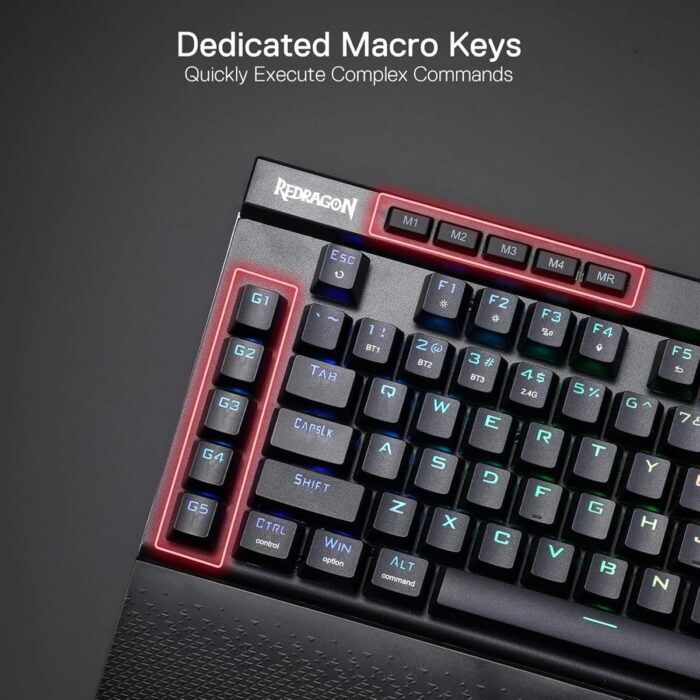 Redragon K587 Magic-Wand Pro TKL RGB 3-Mode Wireless Mechanical 87 Keys Gaming Keyboard, 9 Dedicated Macro Keys, Media Control w/Detachable Wrist Rest, Hot-Swap Linear Red Switches - Image 5