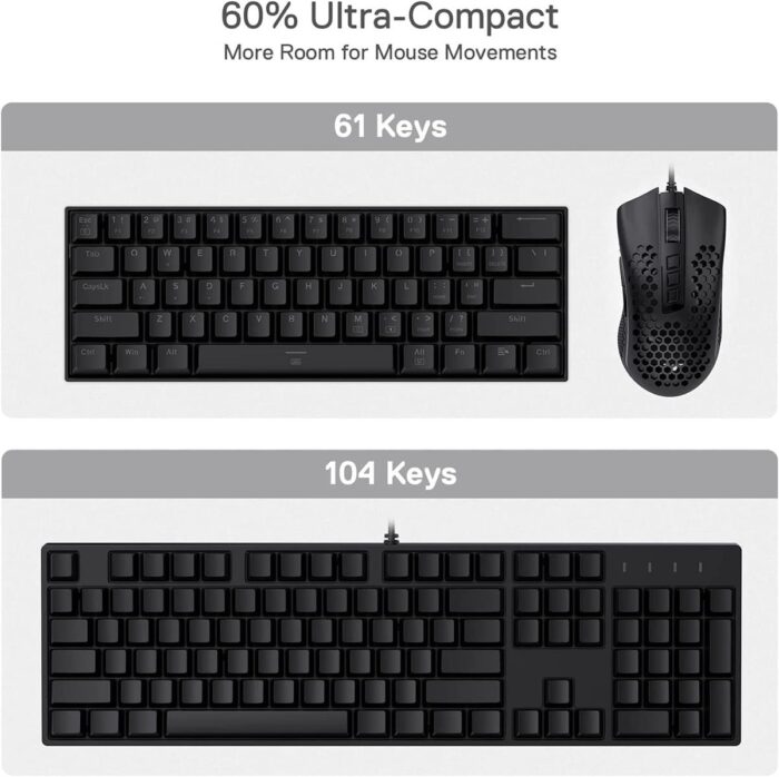 Redragon K630 Dragonborn 60% Wired RGB Gaming Keyboard, 61 Keys Compact Mechanical Keyboard with Tactile Brown Switch, Pro Driver Support, Black - Image 6