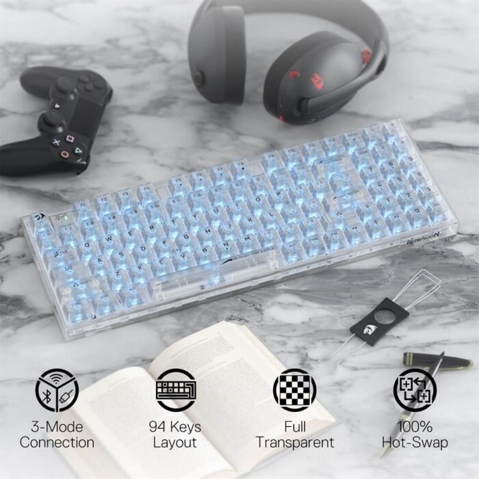 Redragon K658 IRELIA PRO RGB Wireless Mechanical Gaming Keyboard - Black - Image 4