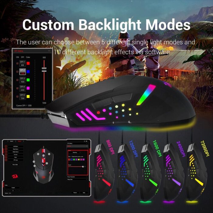 Redragon M601 Centrophorus 2 RGB Wired Gaming Mouse, 7200 DPI 6 Buttons Ergonomic Gaming Mouse for PC - Image 2