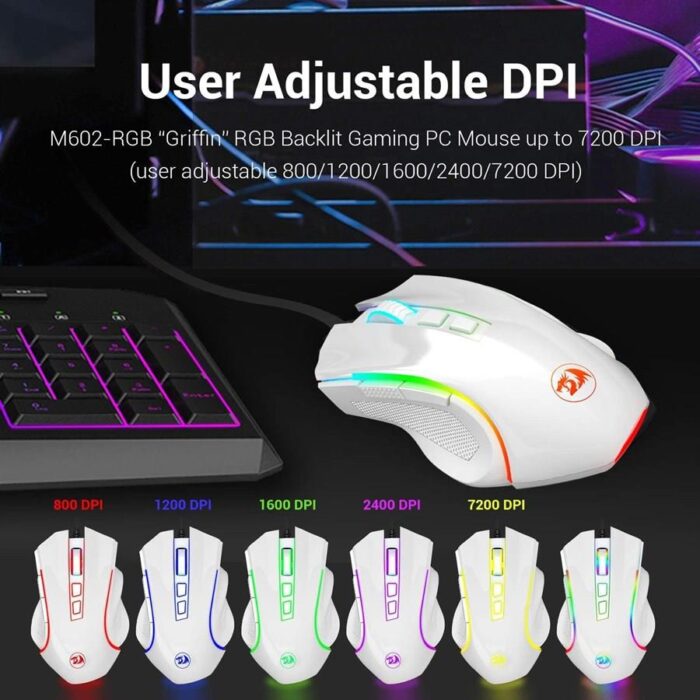 Redragon M607 Griffin 7200 DPI RGB Gaming Mouse - White - Image 4