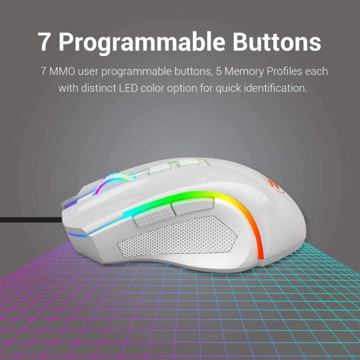 Redragon M607 Griffin 7200 DPI RGB Gaming Mouse - White - Image 3