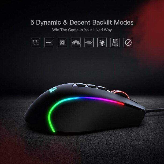 Redragon M612 Predator RGB Gaming Mouse, 8000 DPI Wired Optical Mouse with 11 Programmable Buttons & 5 Backlit Modes, Software Supports DIY Keybinds Rapid Fire Button, Black - Image 3