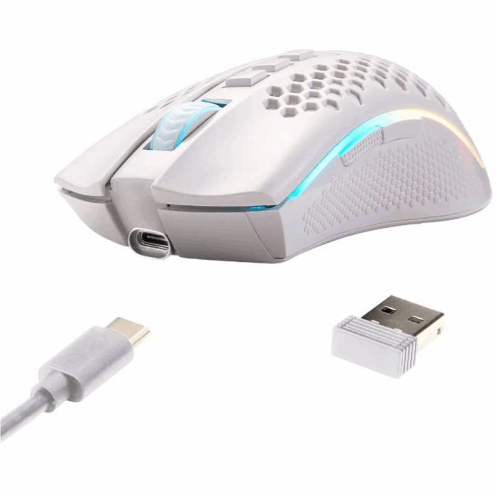 Redragon M808 Storm Pro Wireless Gaming Mouse, RGB Honeycomb Form, 16,000 DPI Optical Sensor, Programmable Macro Buttons, Precise Registration, White - Image 3