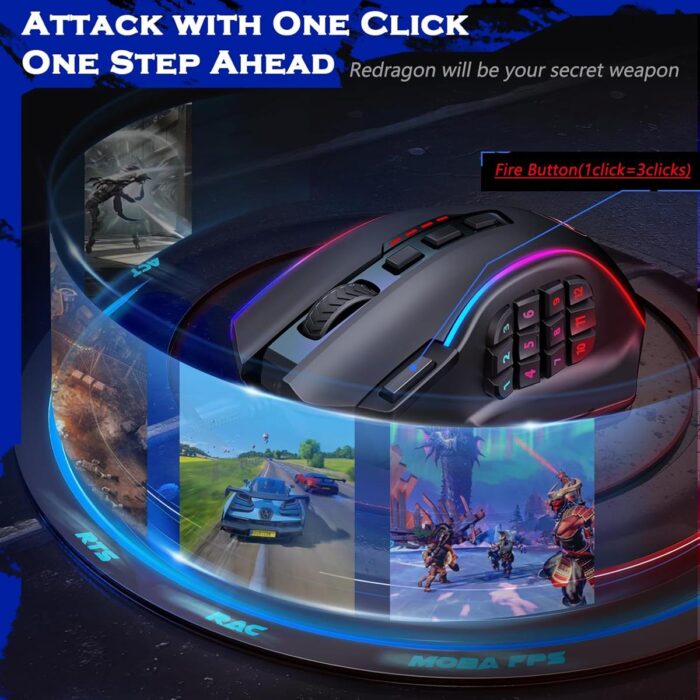 Redragon M901-K-2 Perdition 4 Wired Gaming Mouse, MMO Gaming Mouse UP 16,000 DPI, 16 Macro Programmable Buttons, RGB Gaming Mouse with 12 Side Buttons, 8x 2.4g Weight Tuning for PC Laptop MOBA FPS, Black - Image 5