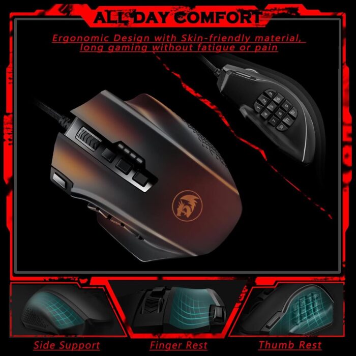Redragon M901-K-2 Perdition 4 Wired Gaming Mouse, MMO Gaming Mouse UP 16,000 DPI, 16 Macro Programmable Buttons, RGB Gaming Mouse with 12 Side Buttons, 8x 2.4g Weight Tuning for PC Laptop MOBA FPS, Black - Image 2