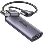 Ugreen Full HD 1080P 60FPS Capture Card HDMI to USB A/Type C 4K Video Capture Card for Streaming, Recording, Gaming, Compatible with Switch, PS4, PS5, Xbox, Work with PC/Windows/Mac OS