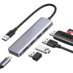 Ugreen Ultra Slim 4 Port USB 3 Hub with 5Gbps Data Transfer, 5V/2.4A Power Supply for High-power Devices Multiple Port Extension Hub for Laptop, PC, MacBook, iMac, Xbox, PS4/PS5, Hard Drive and More