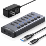Ugreen 7-Port USB 3.0 Hub (EU) With Independent Switch and 24W Power Supply (12 V/2 A) for Charging and Data Transfer, Compatible with MacBook, Surface Pro 7, Notebook and Other Laptops