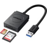 Ugreen SD Card Reader USB 3.0 Dual Slot Flash Memory Card Reader TF SD SDXC SDHC MMC RS-MMC Micro SDXC Micro SDHC UHS-I for Mac Windows Linux Chrome Read 2 Cards Simultaneously
