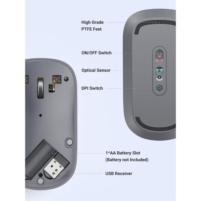 Ugreen Slim 2.4G Wireless Mouse - Light Gray - Image 2