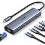 Ugreen USB-C Hub 60Hz, 5-in-1 Gigabit USB C to Ethernet Adapter with 4K HDMI, 100W Power Delivery, 2 USB 3.0, Compatible with MacBook, iPad Pro, iPhone 15 Pro/Pro Max, Dell, HP, Surface, Switch