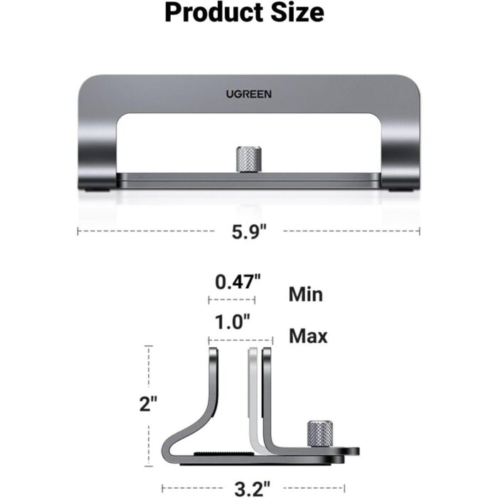 Ugreen Vertical Laptop Stand Holder for Desk Compatible with MacBook Pro, MacBook Air Stand Vertical Aluminum Adjustable for Up to 17.3 Inch Gaming Laptop, Gray - Image 2
