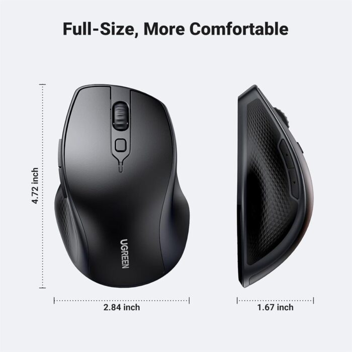 Ugreen Wireless Mouse, Ergonomic Bluetooth 5.0 Mouse for Laptop, 2.4G Cordless Mouse with USB Receiver, 1000/1600/2000/4000 DPI, 5 Buttons Silent Mice for MacBook, PC, Desktop, Chromebook, Black - Image 2