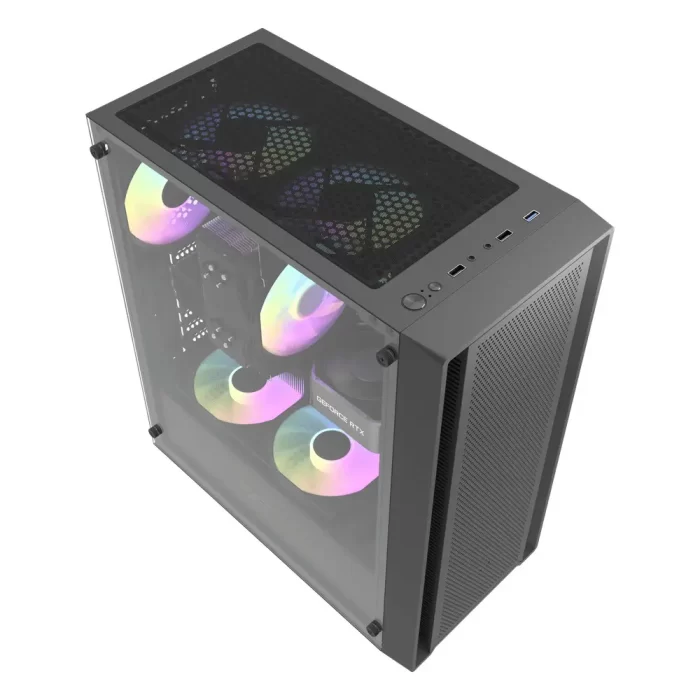 DarkFlash DK353 ARGB Mid-Tower ATX Gaming PC Case, Tempered Glass, Mesh Front, 4 ARGB Fans - Black - Image 3