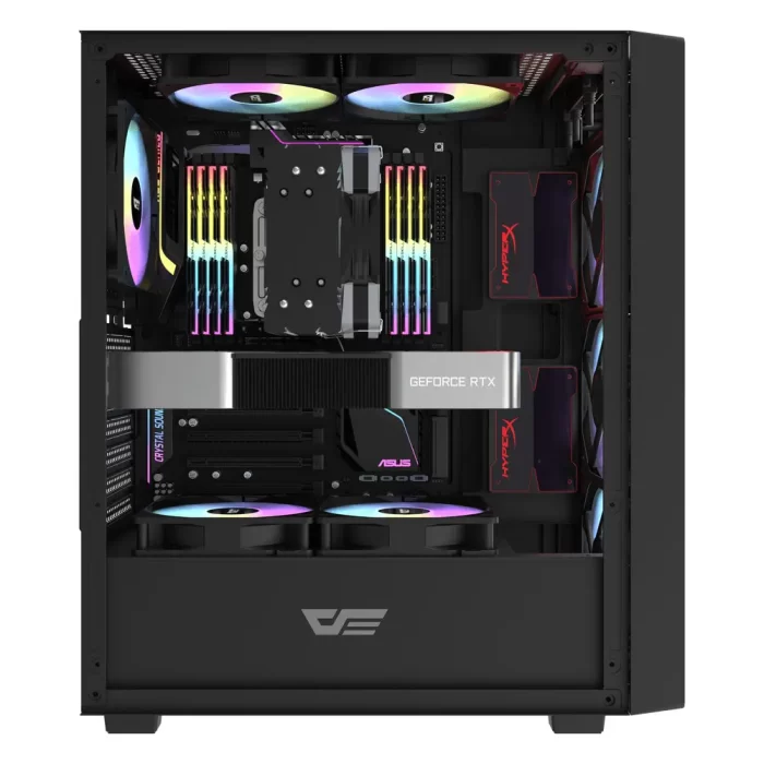 DarkFlash DK353 ARGB Mid-Tower ATX Gaming PC Case, Tempered Glass, Mesh Front, 4 ARGB Fans - Black - Image 4