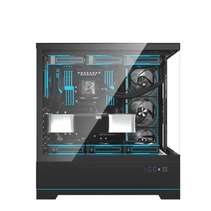 DarkFlash DY451 Pro Tempered Glass ATX PC Case, 2x USB 3.0, 1x Type-C, Four-Level Cooling System, Adjustable Fan Speed, Temperature Digital Display, 1x Pre-Installed ARGB Fan - Black - Image 2