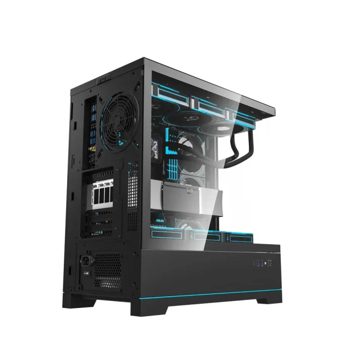 DarkFlash DY451 Pro Tempered Glass ATX PC Case, 2x USB 3.0, 1x Type-C, Four-Level Cooling System, Adjustable Fan Speed, Temperature Digital Display, 1x Pre-Installed ARGB Fan - Black - Image 3