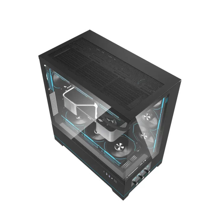 DarkFlash DY451 Pro Tempered Glass ATX PC Case, 2x USB 3.0, 1x Type-C, Four-Level Cooling System, Adjustable Fan Speed, Temperature Digital Display, 1x Pre-Installed ARGB Fan - Black - Image 5