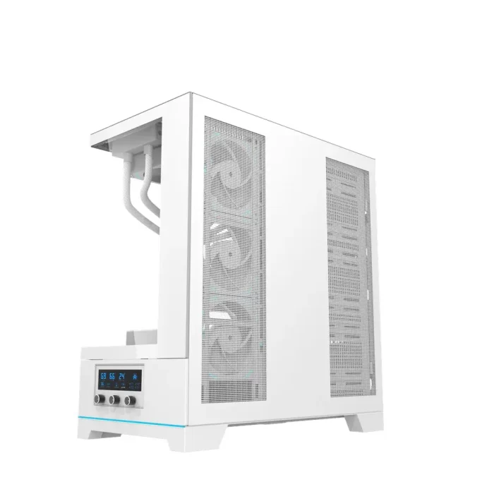 DarkFlash DY451 Pro Tempered Glass ATX PC Case, 2x USB 3.0, 1x Type-C, Four-Level Cooling System, Adjustable Fan Speed, Temperature Digital Display, 1x Pre-Installed ARGB Fan - White - Image 3