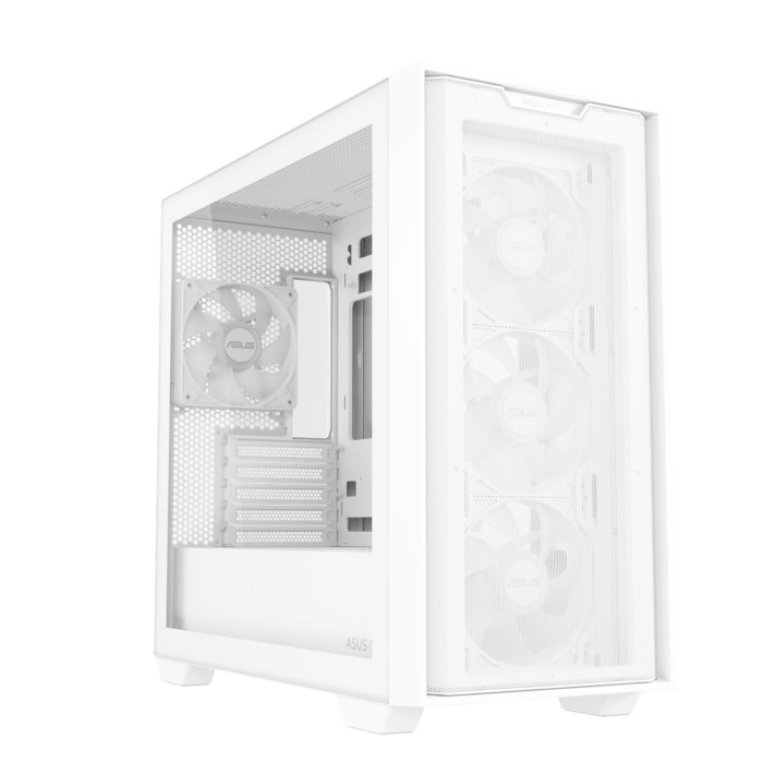 Asus A21 Plus TG ARGB White microATX PC Case (Pre-Installed ARGB Fans, Mesh Front Panel, Compatible with Hidden Port Motherboards, 360mm Radiators, 380mm Graphics, White) - Image 2