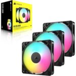 Corsair RS120 ARGB 120mm PWM Fans, Daisy-Chain Connection, Low-Noise, Magnetic Dome Bearing – Triple Pack (Black)
