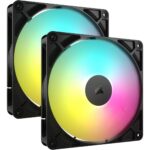 Corsair RS140 ARGB 140mm PWM Fans, Daisy-Chain Connection, Low-Noise, Magnetic Dome Bearing – Dual Pack (Black) - Image 2
